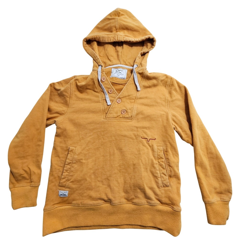 Kimes Ranch Hoodie Small Mustard Yellow Button Placket Longhorn Logo Cotton